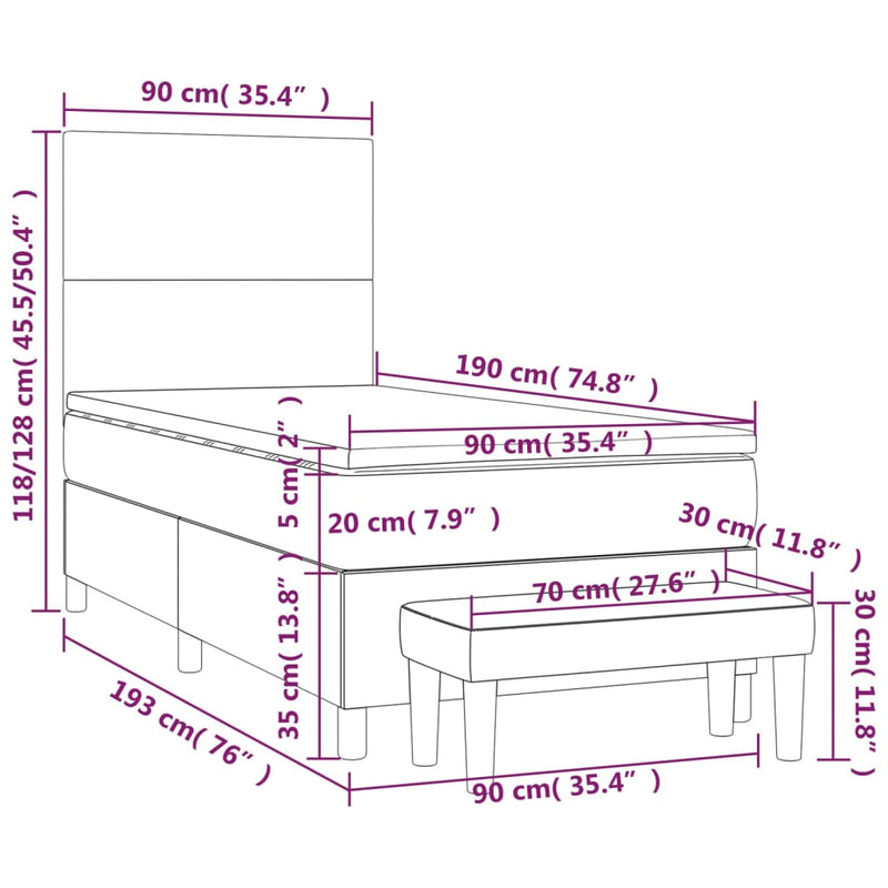 Pat box spring cu saltea, negru, 90x190 cm, catifea