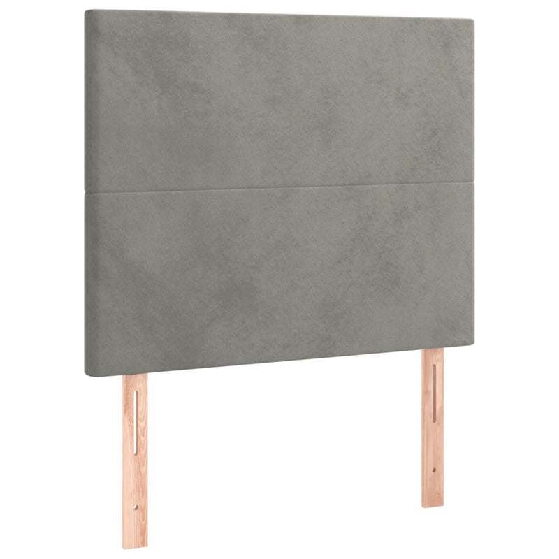 Pat box spring cu saltea, gri deschis, 90x200 cm, catifea