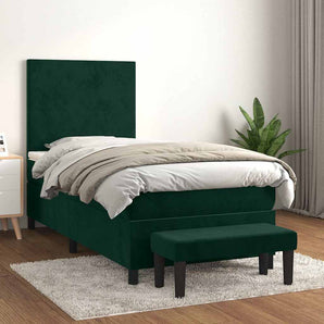 Pat box spring cu saltea, verde închis, 90x200 cm, catifea