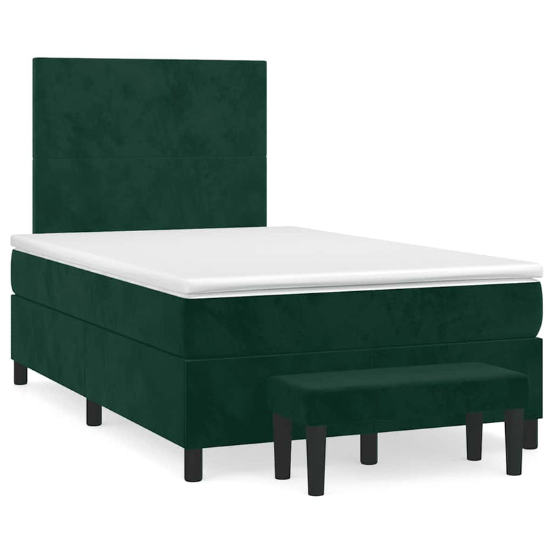Pat box spring cu saltea, verde închis, 120x200 cm, catifea