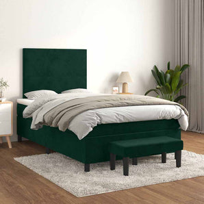 Pat box spring cu saltea, verde închis, 120x200 cm, catifea