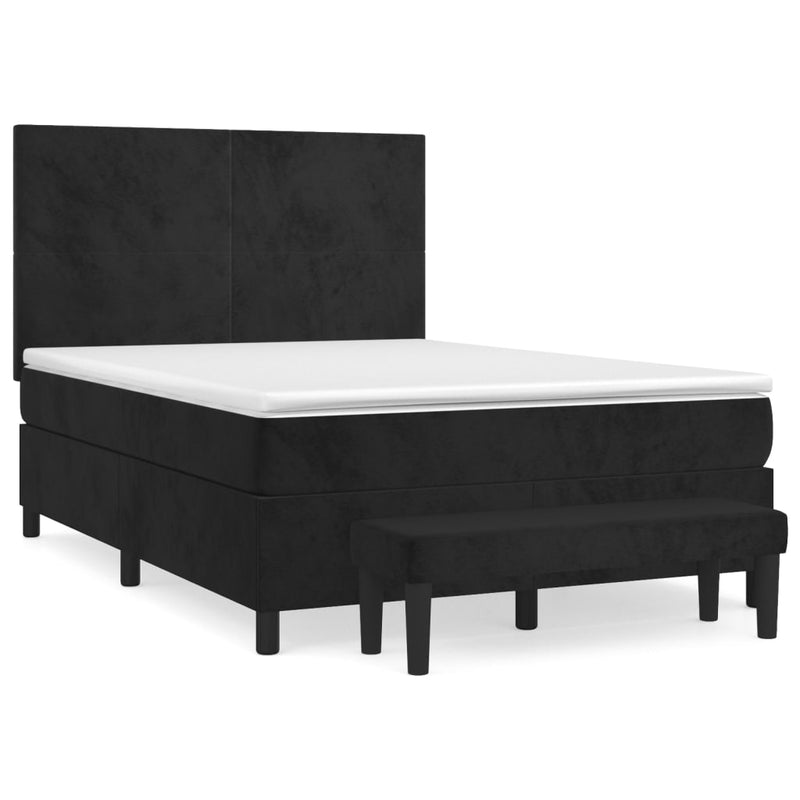 Pat box spring cu saltea, negru, 140x190 cm, catifea