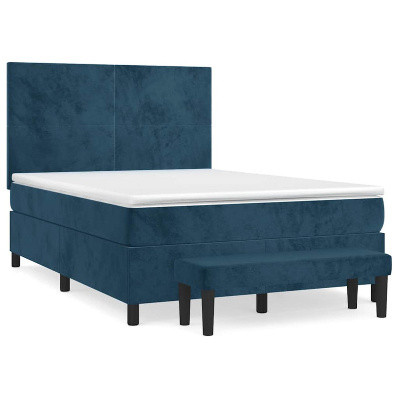 Pat box spring cu saltea, albastru închis, 140x190 cm, catifea