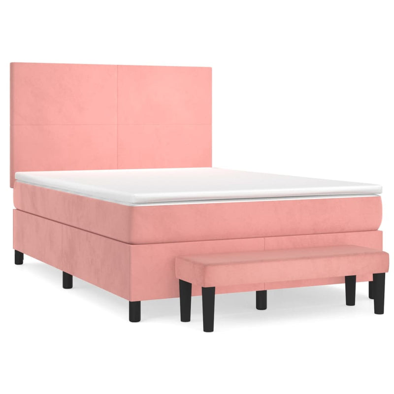 Pat box spring cu saltea, roz, 140x200 cm, catifea