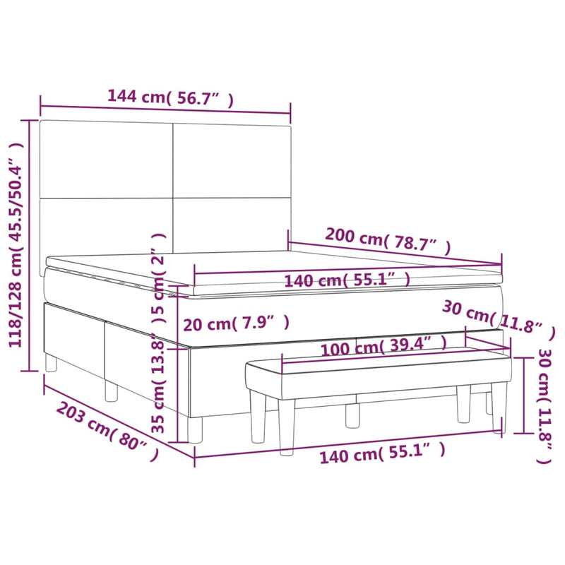 Pat box spring cu saltea, roz, 140x200 cm, catifea