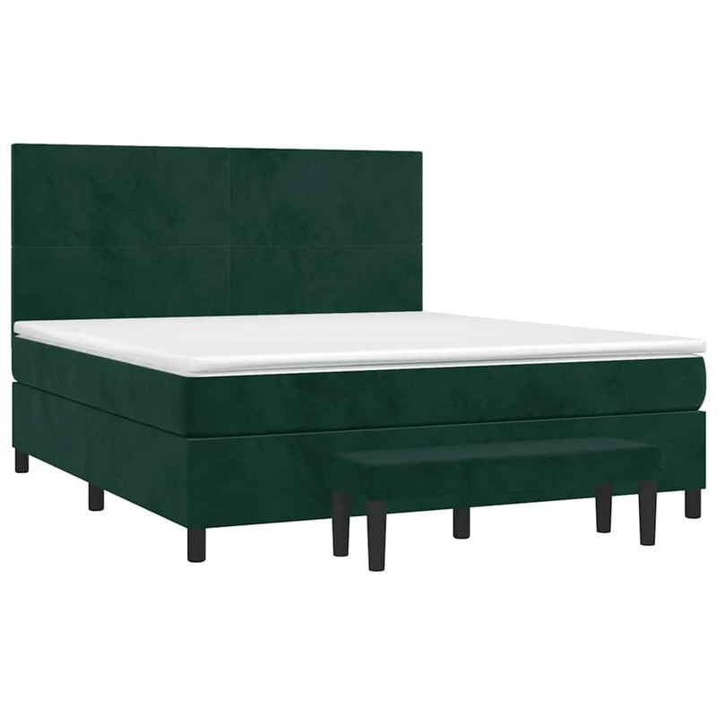 Pat box spring cu saltea, verde închis, 160x200 cm, catifea