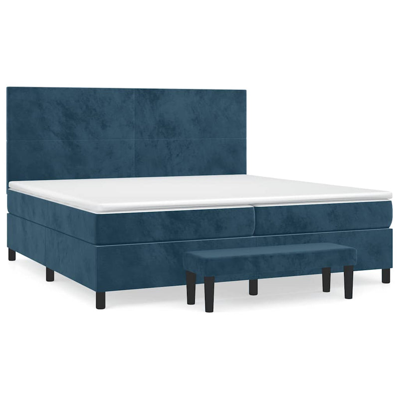 Pat box spring cu saltea, albastru închis, 200x200 cm, catifea