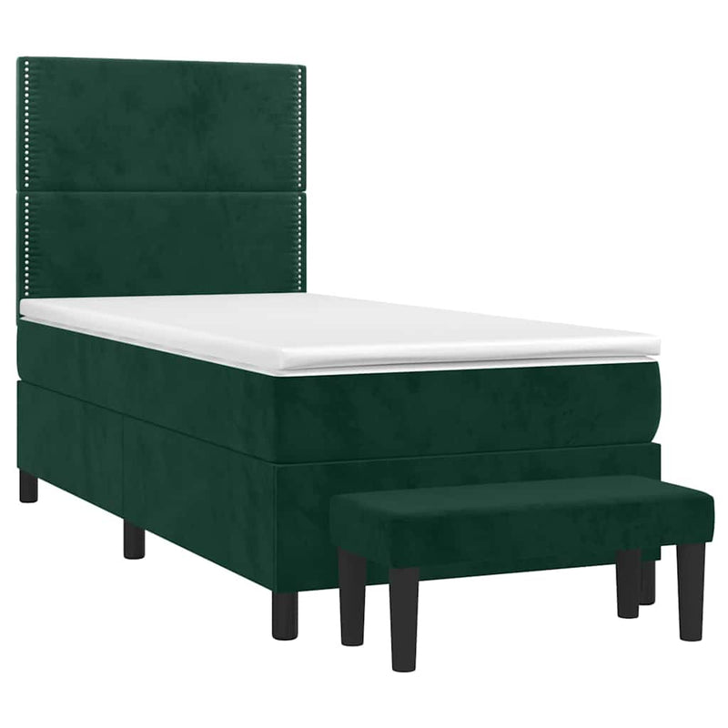 Pat box spring cu saltea, verde închis, 90x190 cm, catifea