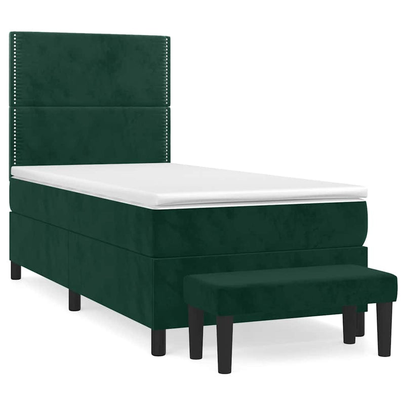 Pat box spring cu saltea, verde închis, 90x200 cm, catifea