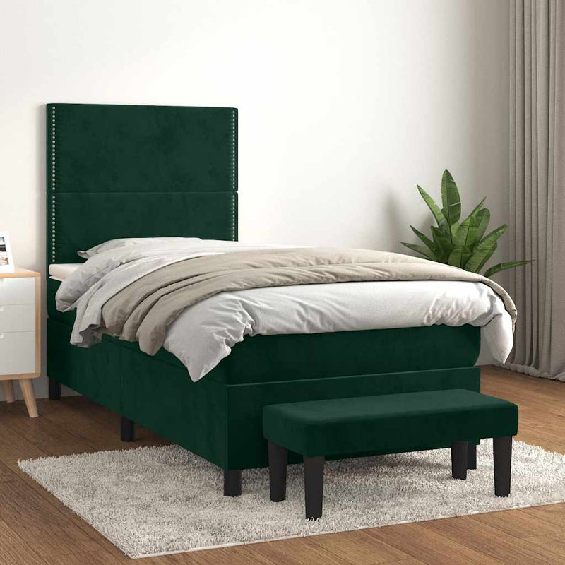 Pat box spring cu saltea, verde închis, 100x200 cm, catifea