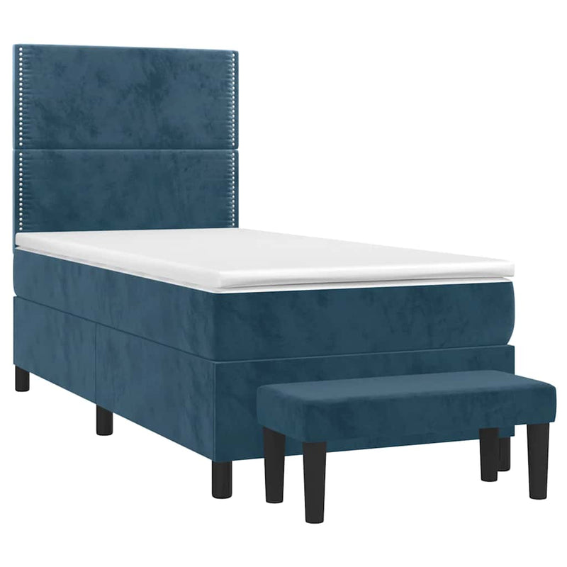 Pat box spring cu saltea, albastru închis, 100x200 cm, catifea