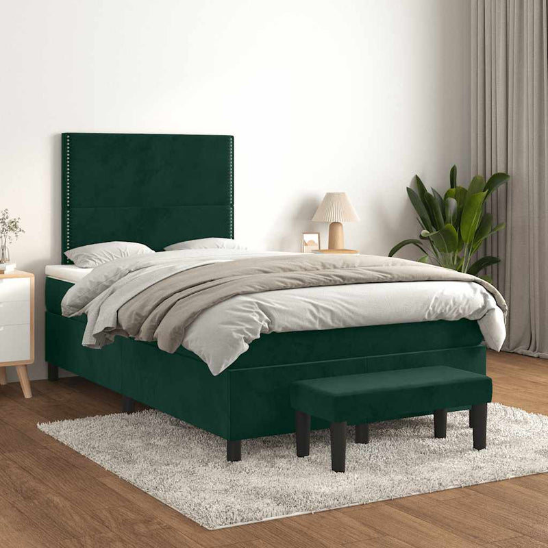 Pat box spring cu saltea, verde închis, 120x200 cm, catifea