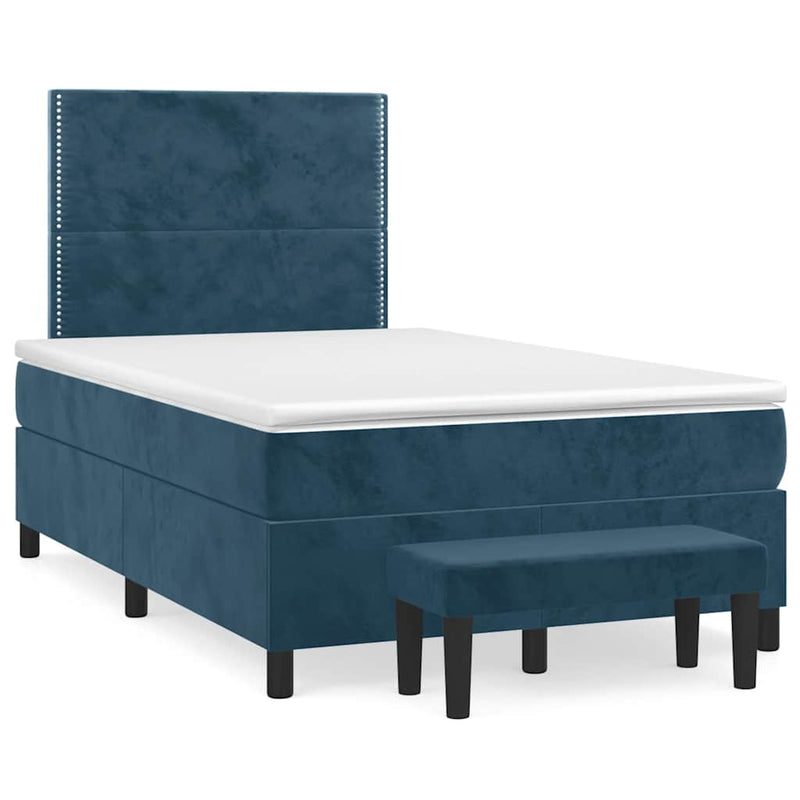 Pat box spring cu saltea, albastru închis, 120x200 cm, catifea