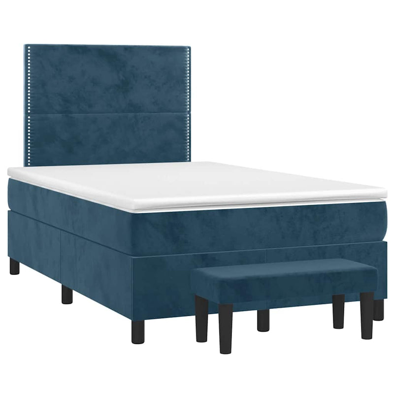 Pat box spring cu saltea, albastru închis, 120x200 cm, catifea