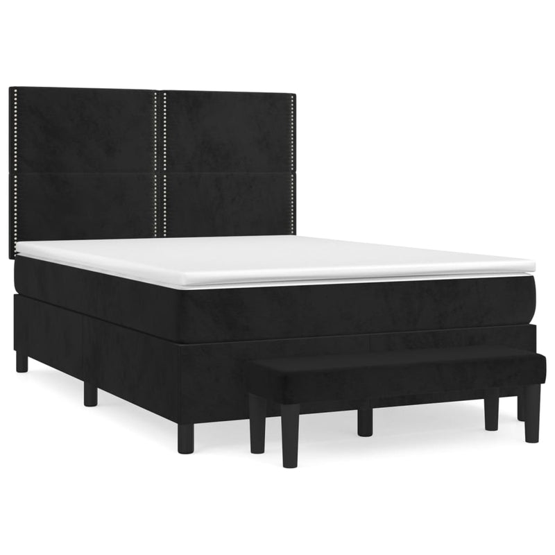 Pat box spring cu saltea, negru, 140x190 cm, catifea