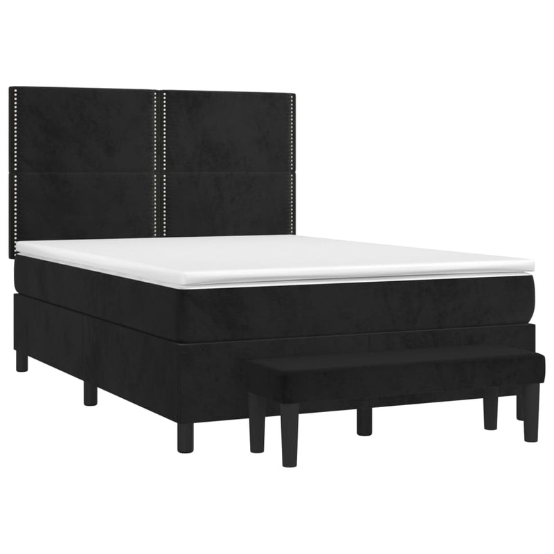 Pat box spring cu saltea, negru, 140x190 cm, catifea