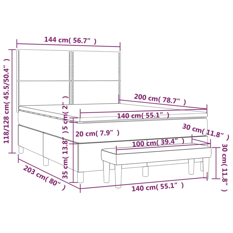 Pat box spring cu saltea, negru, 140x200 cm, catifea