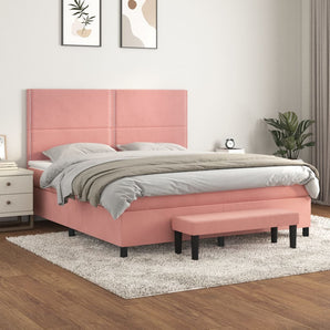 Pat box spring cu saltea, roz, 160x200 cm, catifea