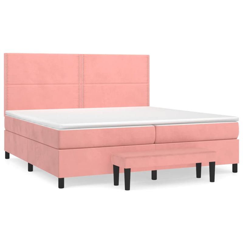 Pat box spring cu saltea, roz, 200x200 cm, catifea