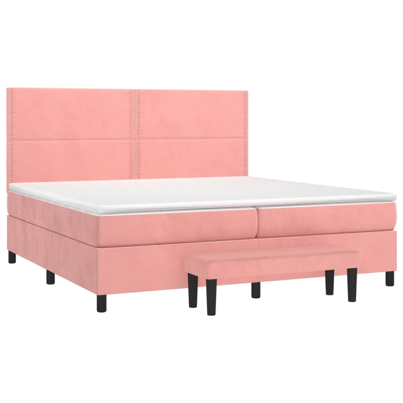 Pat box spring cu saltea, roz, 200x200 cm, catifea