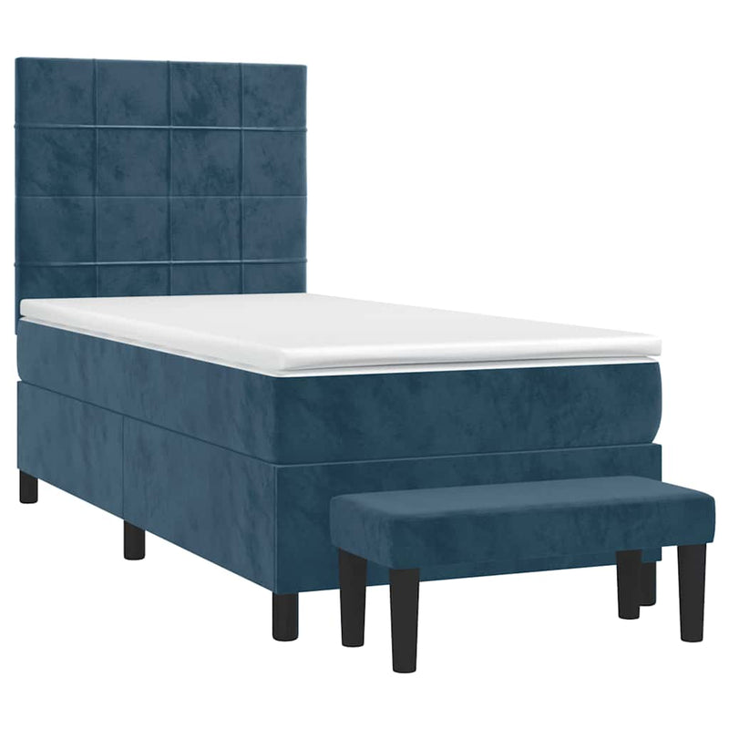 Pat box spring cu saltea, albastru închis, 80x200 cm, catifea
