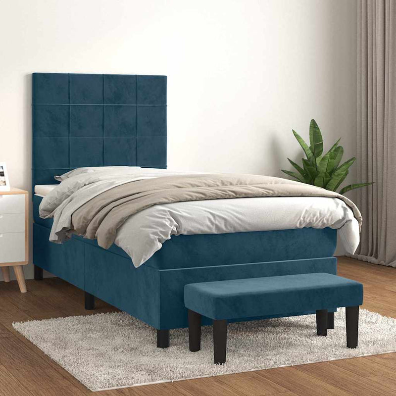 Pat box spring cu saltea, albastru închis, 80x200 cm, catifea