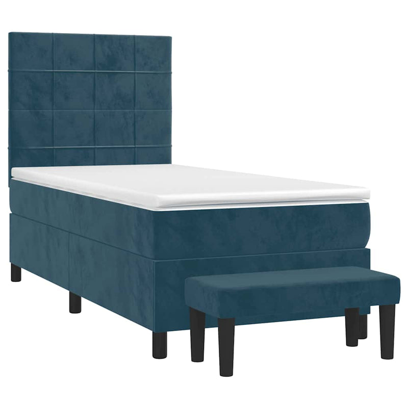 Pat box spring cu saltea, albastru închis, 100x200 cm, catifea