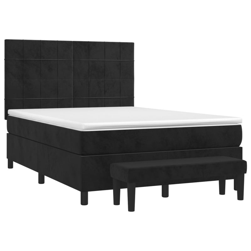 Pat box spring cu saltea, negru, 140x190 cm, catifea
