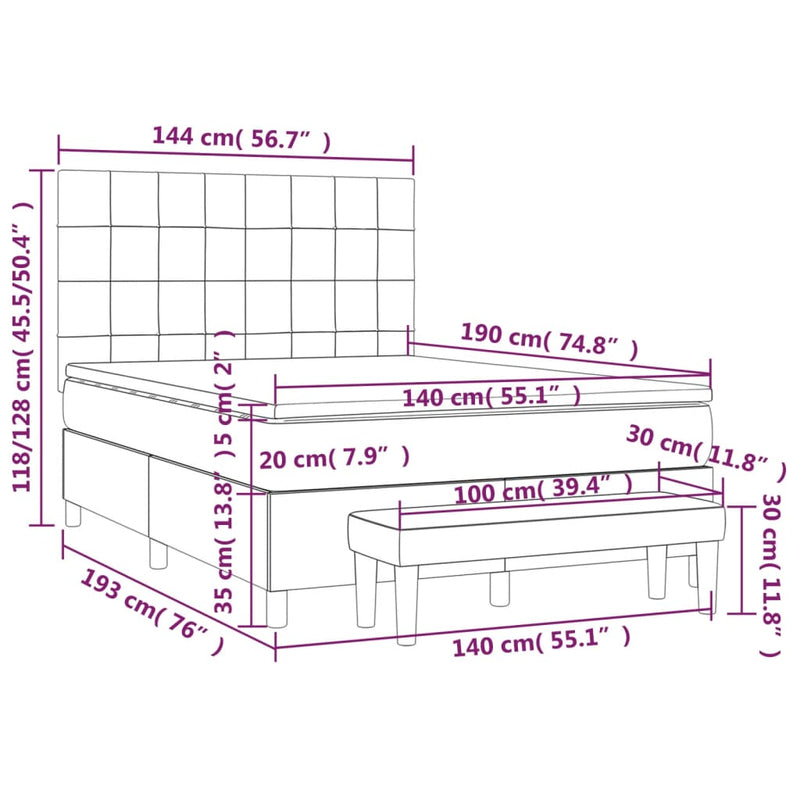 Pat box spring cu saltea, negru, 140x190 cm, catifea