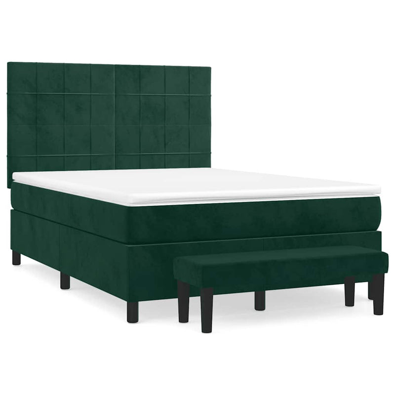 Pat box spring cu saltea, verde închis, 140x190 cm, catifea