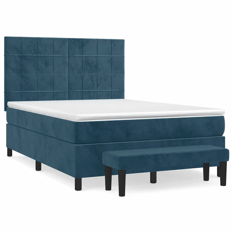 Pat box spring cu saltea, albastru închis, 140x190 cm, catifea