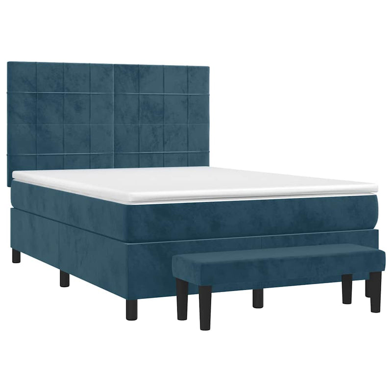 Pat box spring cu saltea, albastru închis, 140x190 cm, catifea