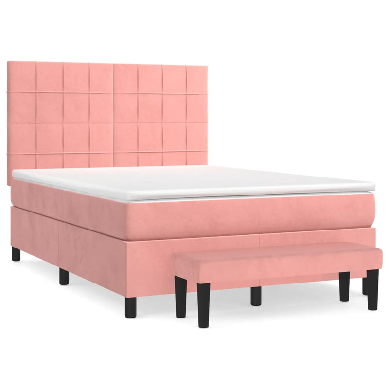 Pat box spring cu saltea, roz, 140x200 cm, catifea