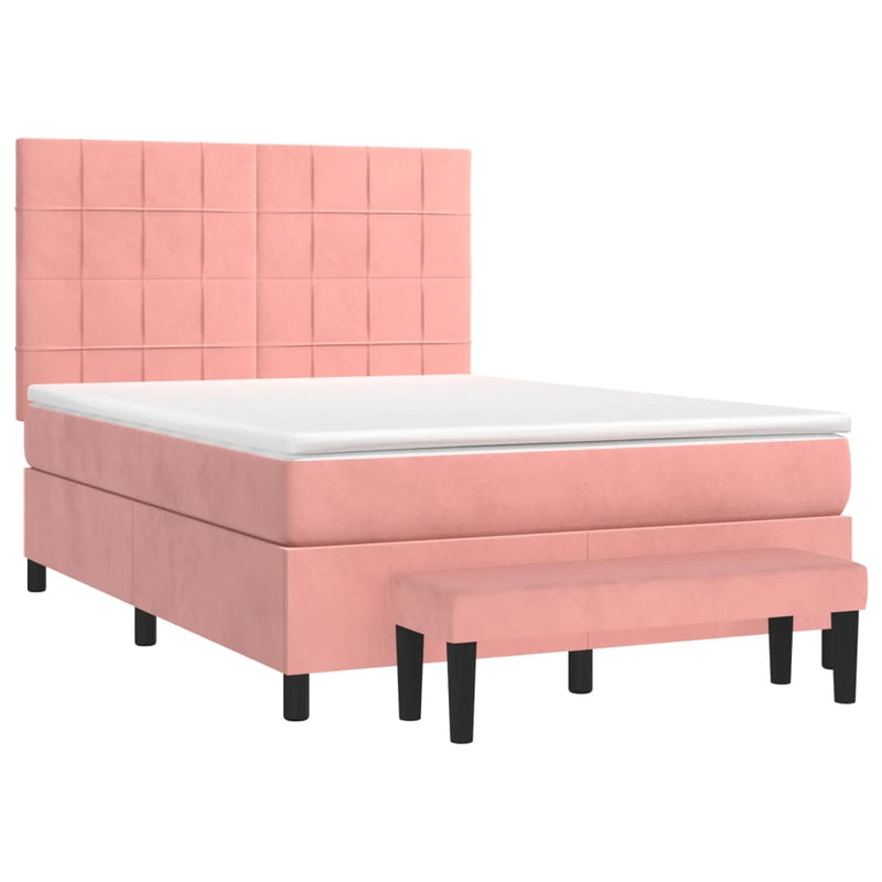 Pat box spring cu saltea, roz, 140x200 cm, catifea