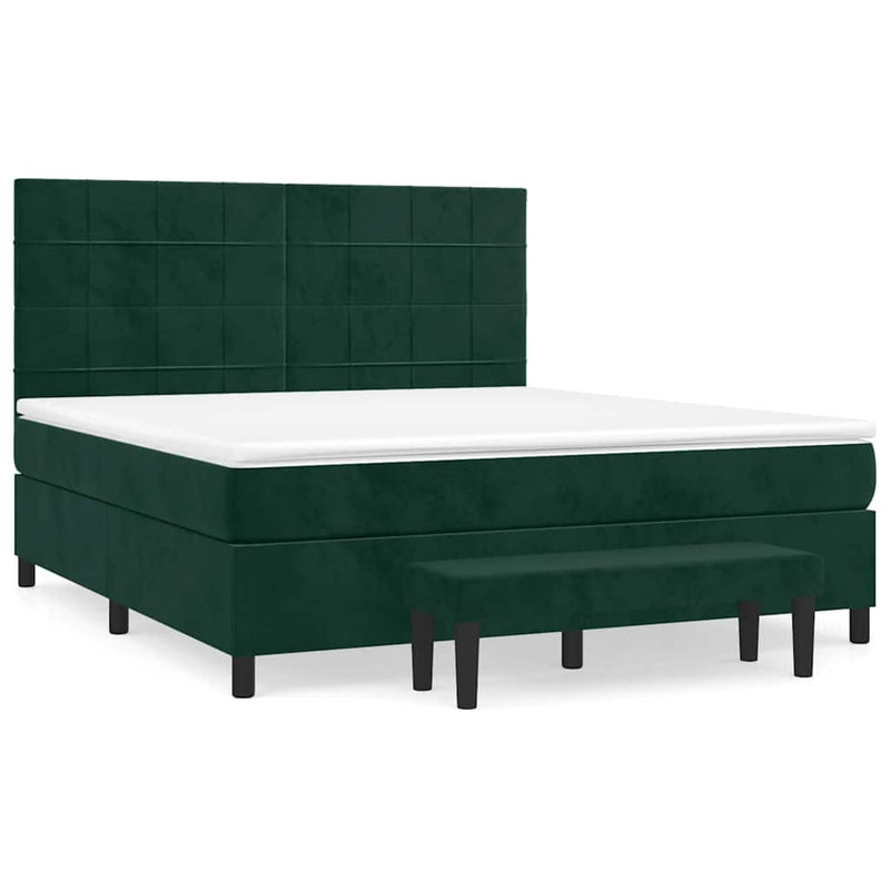 Pat box spring cu saltea, verde închis, 180x200 cm, catifea