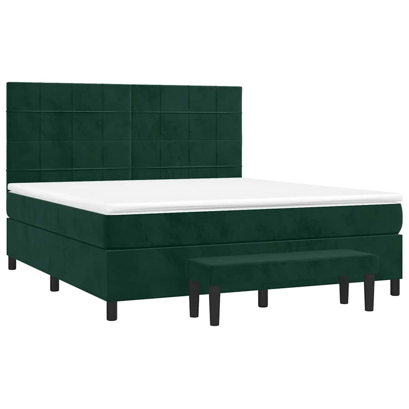 Pat box spring cu saltea, verde închis, 180x200 cm, catifea