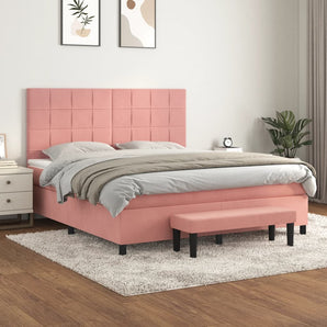 Pat box spring cu saltea, roz, 180x200 cm, catifea