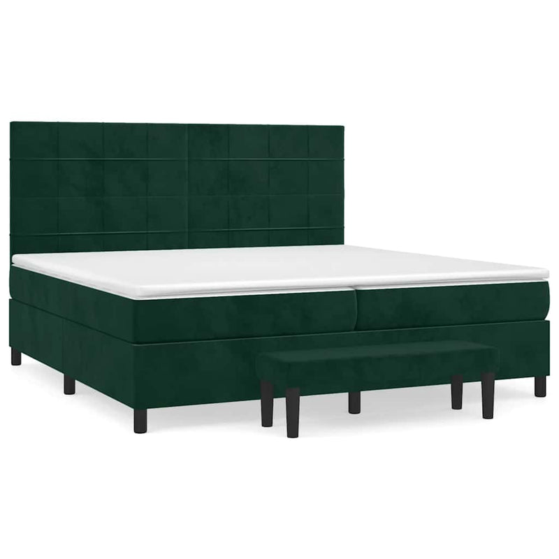 Pat box spring cu saltea, verde închis, 200x200 cm, catifea