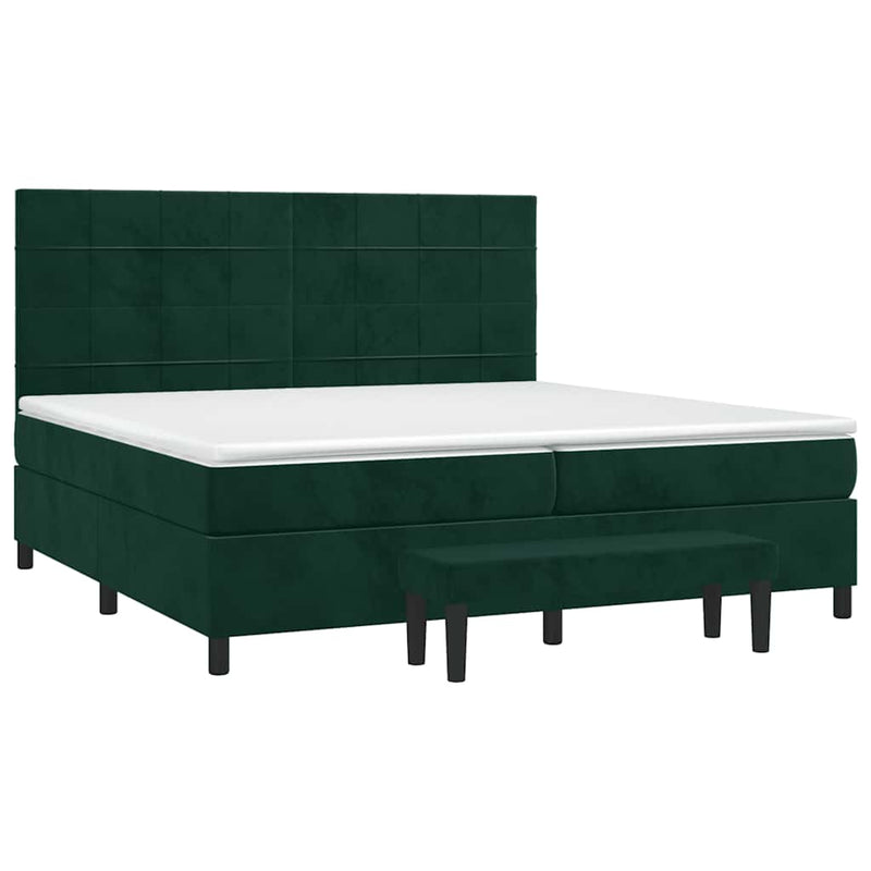 Pat box spring cu saltea, verde închis, 200x200 cm, catifea