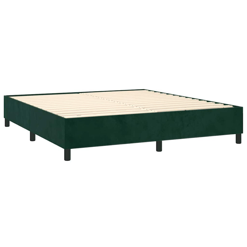 Pat box spring cu saltea, verde închis, 200x200 cm, catifea