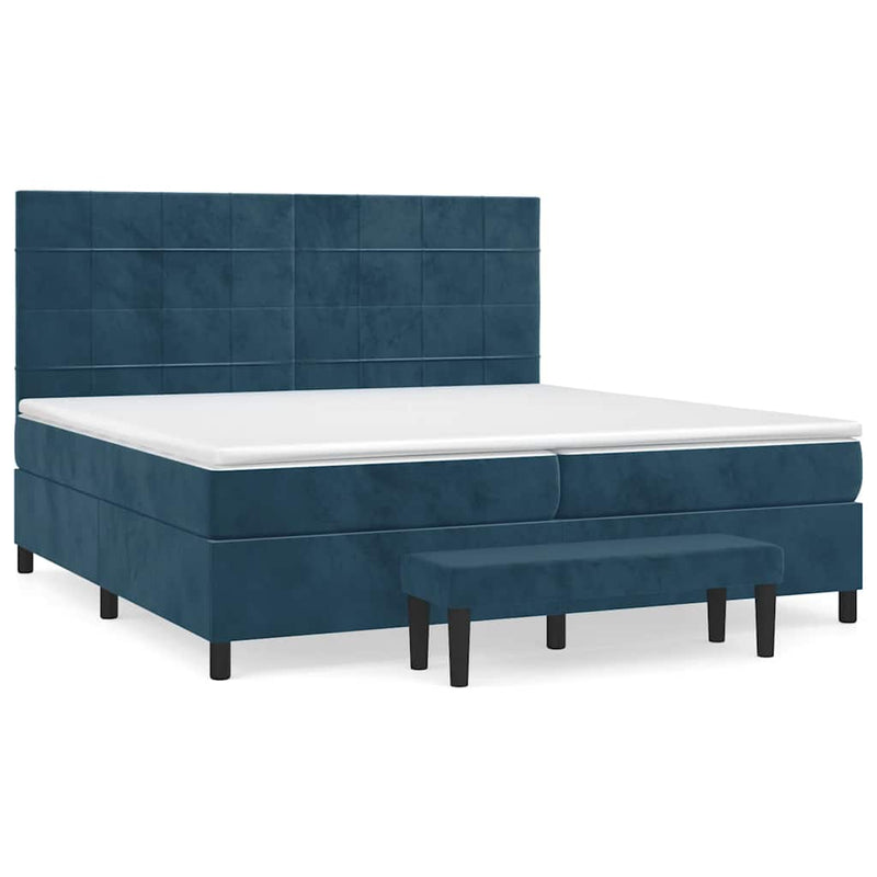 Pat box spring cu saltea, albastru închis, 200x200 cm, catifea