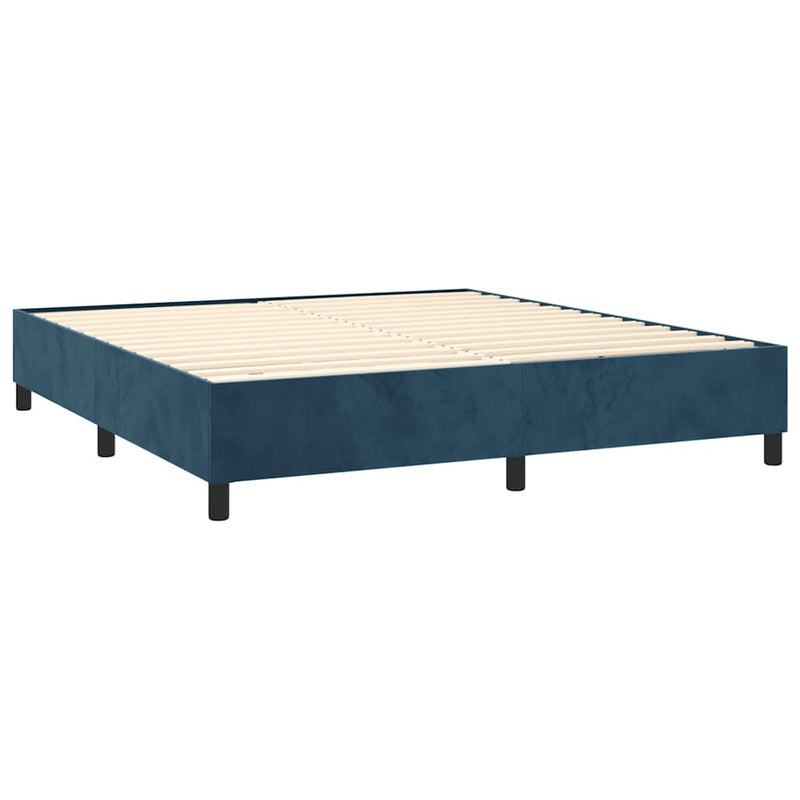 Pat box spring cu saltea, albastru închis, 200x200 cm, catifea