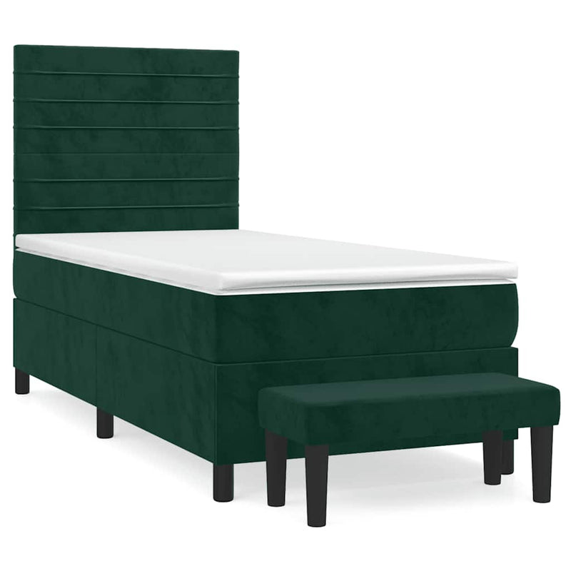 Pat box spring cu saltea, verde închis, 80x200 cm, catifea