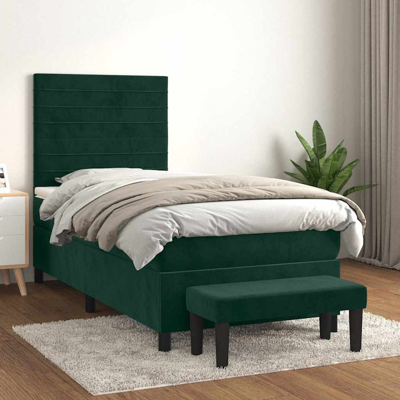 Pat box spring cu saltea, verde închis, 100x200 cm, catifea