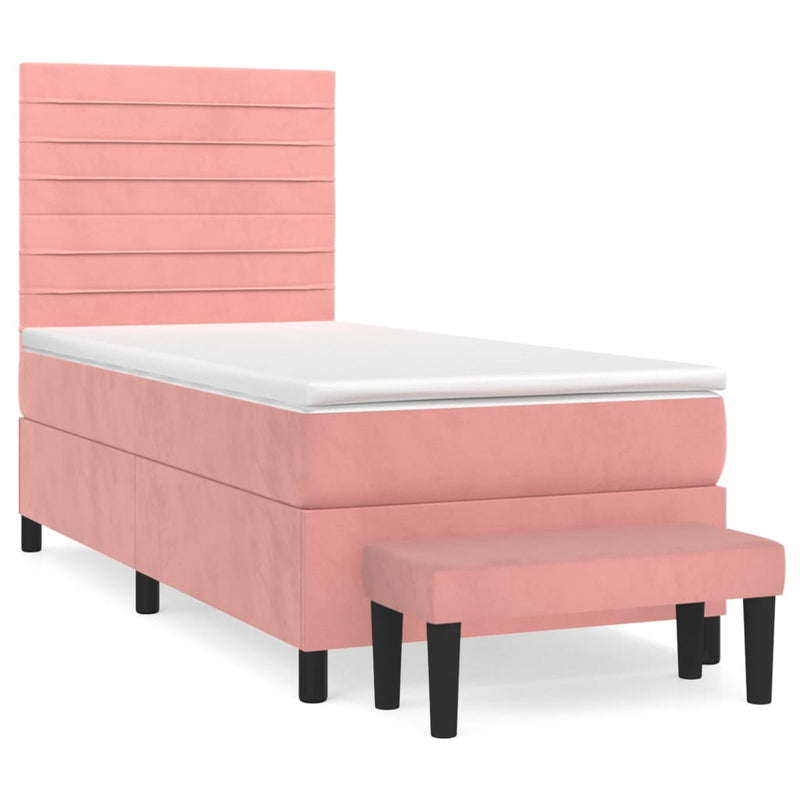 Pat box spring cu saltea, roz, 100x200 cm, catifea