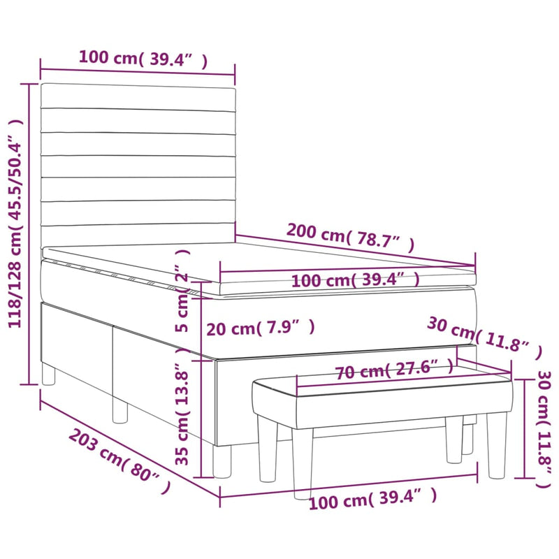 Pat box spring cu saltea, roz, 100x200 cm, catifea