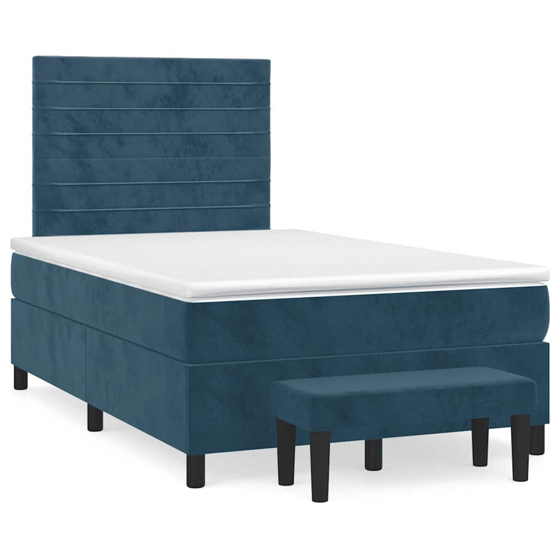 Pat box spring cu saltea, albastru închis, 120x200 cm, catifea