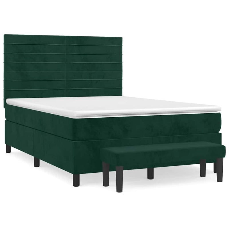 Pat box spring cu saltea, verde închis, 140x190 cm, catifea