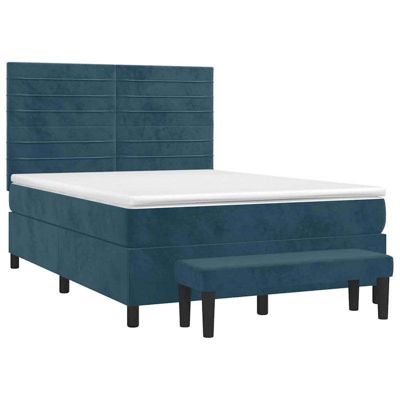 Pat box spring cu saltea, albastru închis, 140x190 cm, catifea
