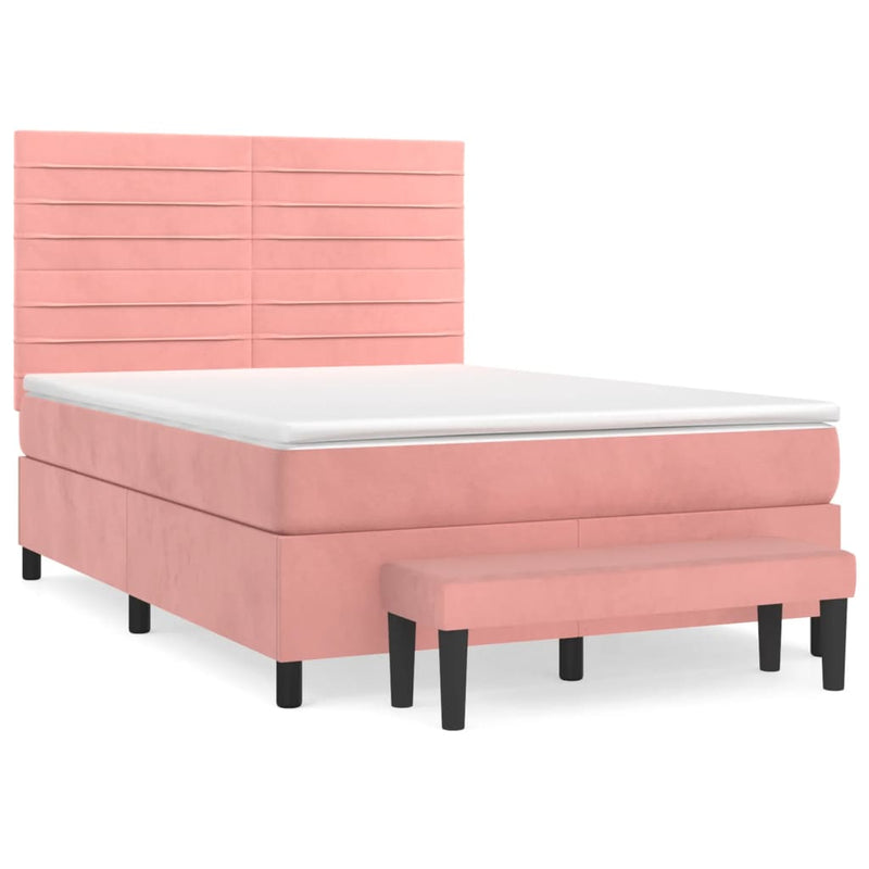 Pat box spring cu saltea, roz, 140x200 cm, catifea